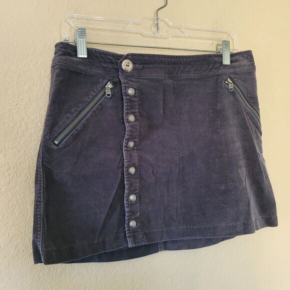 Kuhl Womens Corduroy Streamline Mini Skirt Size 6 Gray Snap Front A Line Y2k Euc - Picture 2 of 7